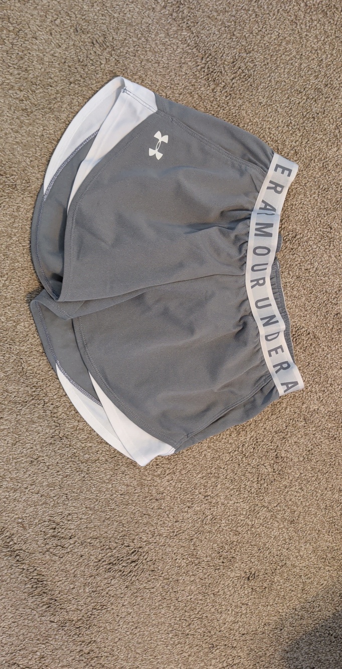 Under Armour Women's Gray Athletic Running Shorts with White Accents